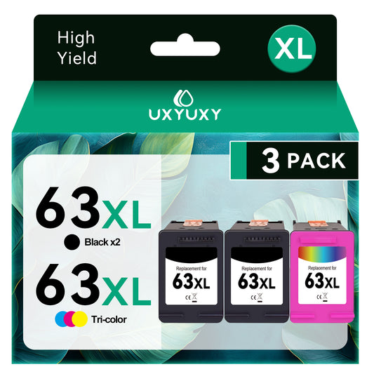 63XL Ink Cartridge for HP 63 Ink Cartridges for HP 63XL for Officejet 3830 4650 5255 5258 4655 5252 Envy 4520 4512 Printer (Black, Tri-Color, 3 Pack)