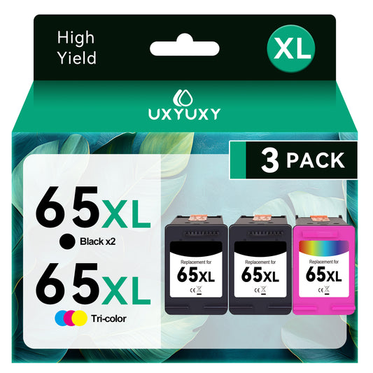 65XL 65 Ink Cartridges Replacement for HP Printer Ink 65 Black and Color to Use with Deskjet 2622 2624 2652 2655 3720 3721 3722 3723 3732 3758 Envy 5052 5058 (Black, Tri-Color, 3 Pack)