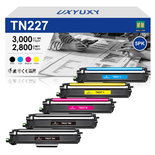 TN-227 Toner Cartridge Compatible for Brother TN227 TN223 TN-227 HL-L3270CDW HL-L3210CW HL-L3230CDW HL-L3290CDW MFC-L3710CW MFC-L3750CDW MFC-L3770CDW Printer (Black Cyan Magenta Yellow, 5 Pack)