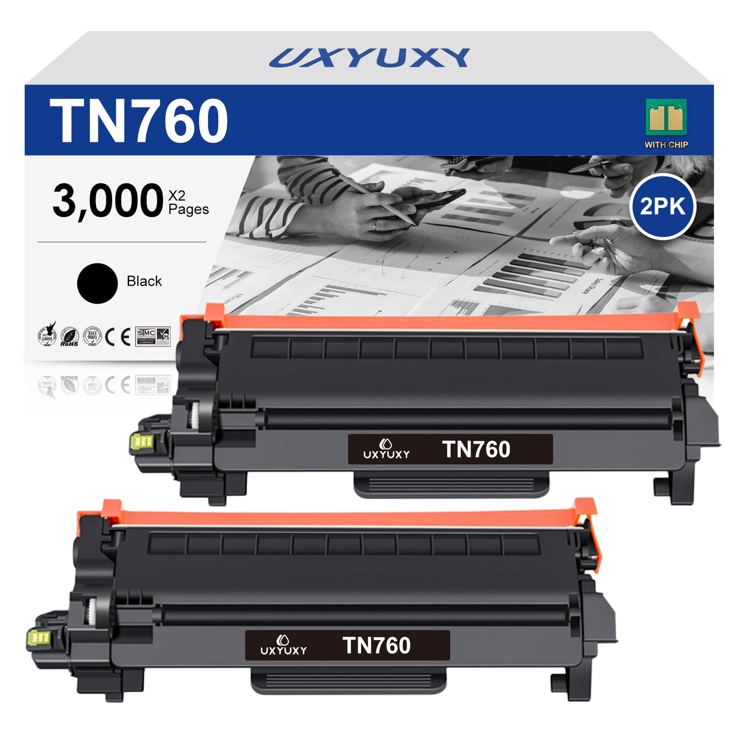 TN760 Toner Cartridge Compatible for Brother TN-760 TN 760 TN-730 730 Work for DCP-L2550DW MFC-L2710DW MFC-L2750DW HL-L2395DW HL-L2350DW HL-L2390DW HL-L2370DW Printer (Black, 2 Pack)