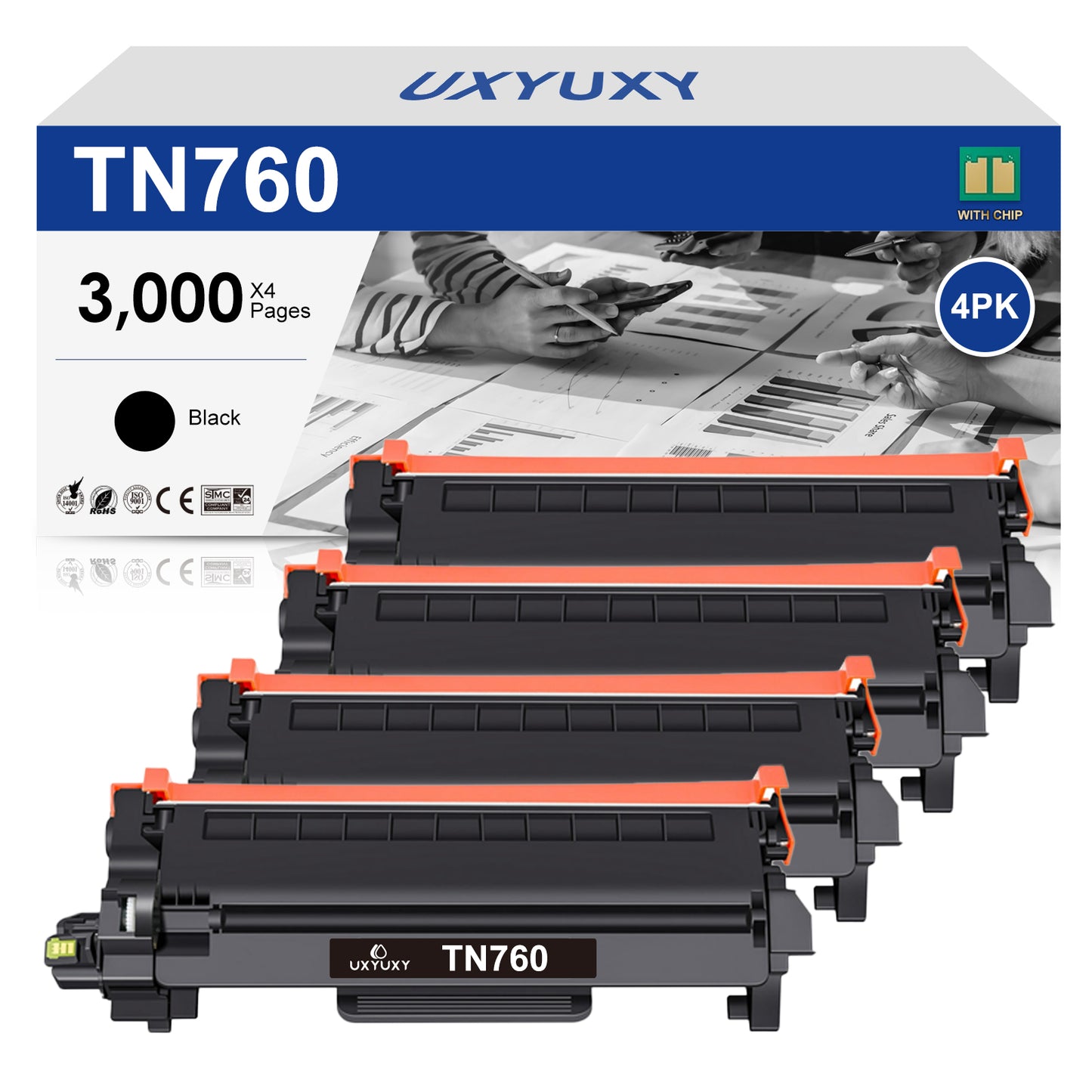 TN760 Toner Cartridge Compatible for Brother TN-760 TN 760 TN-730 730 Work for DCP-L2550DW MFC-L2710DW MFC-L2750DW HL-L2395DW HL-L2350DW HL-L2390DW HL-L2370DW Printer (Black, 4 Pack)