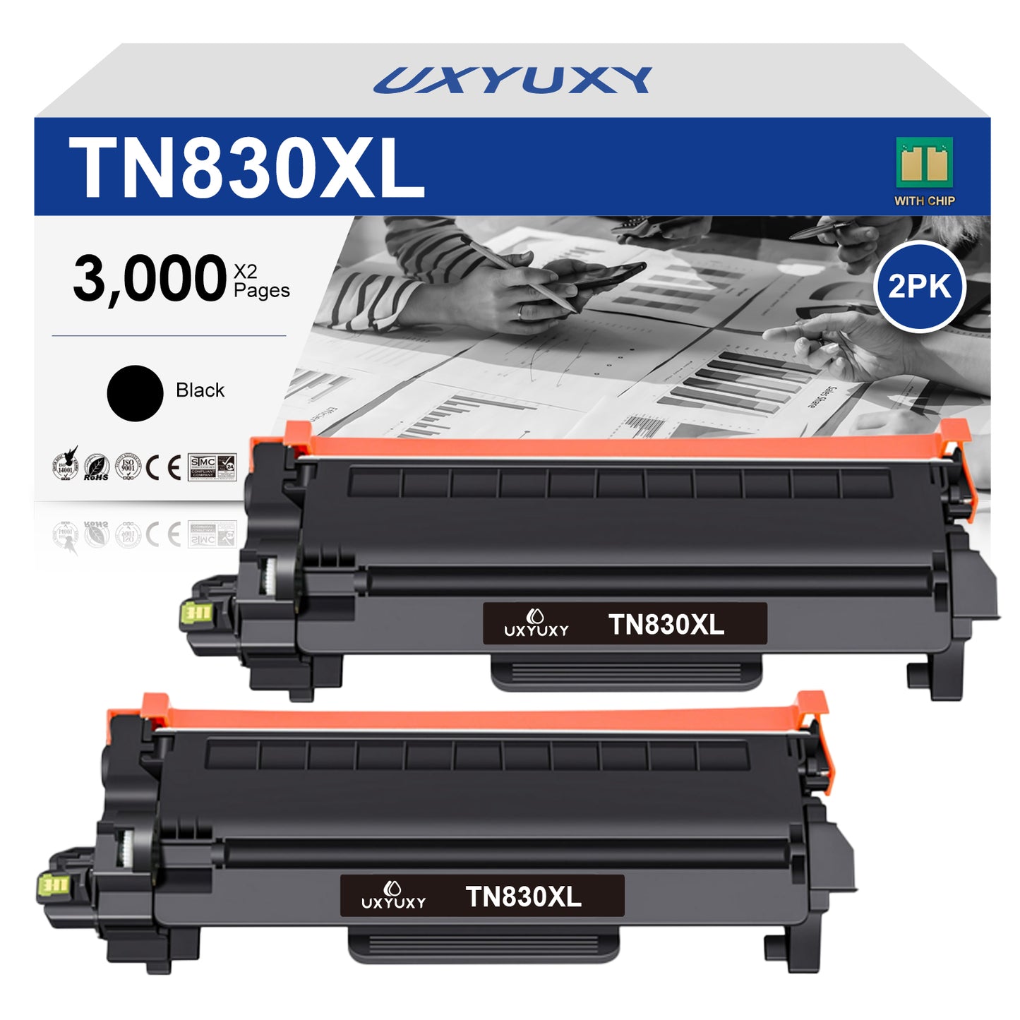 TN830XL Toner Cartridges Replacement for Brother TN-830XL TN-830 to Use with Brother DCP-L2640DW HL-L2480DW MFC-L2807DW MFC-L2820DW MFC-L2820DWXL Printer (2 Pack)