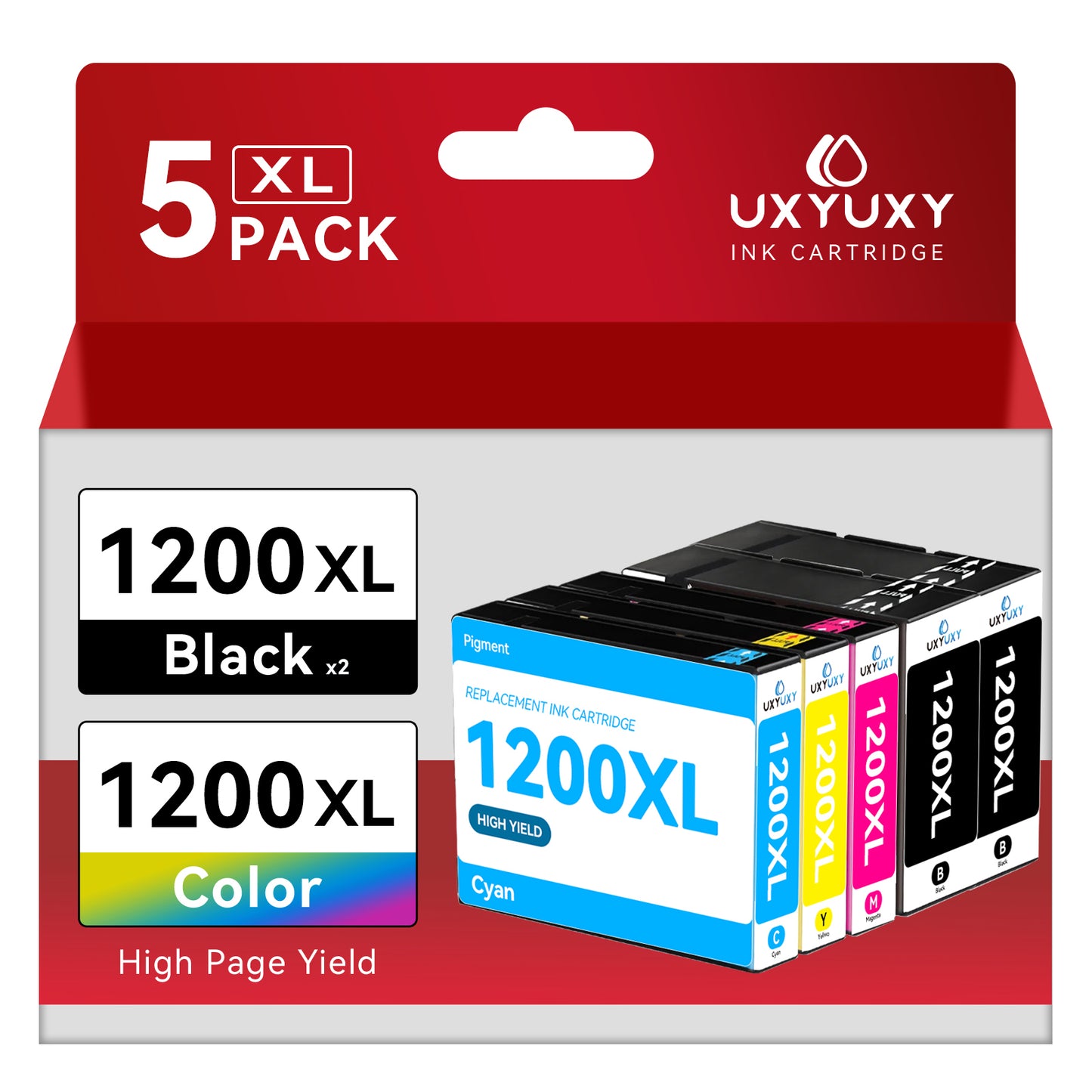 1200XL 1200 Ink cartridges for Canon PGI-1200XL PGI-1200 XL Compatible for Canon MAXIFY MB2320 MB2020 MB2720 MB2120 MB2050 Printer (2Black, Cyan, Magenta, Yellow, 5Pack)