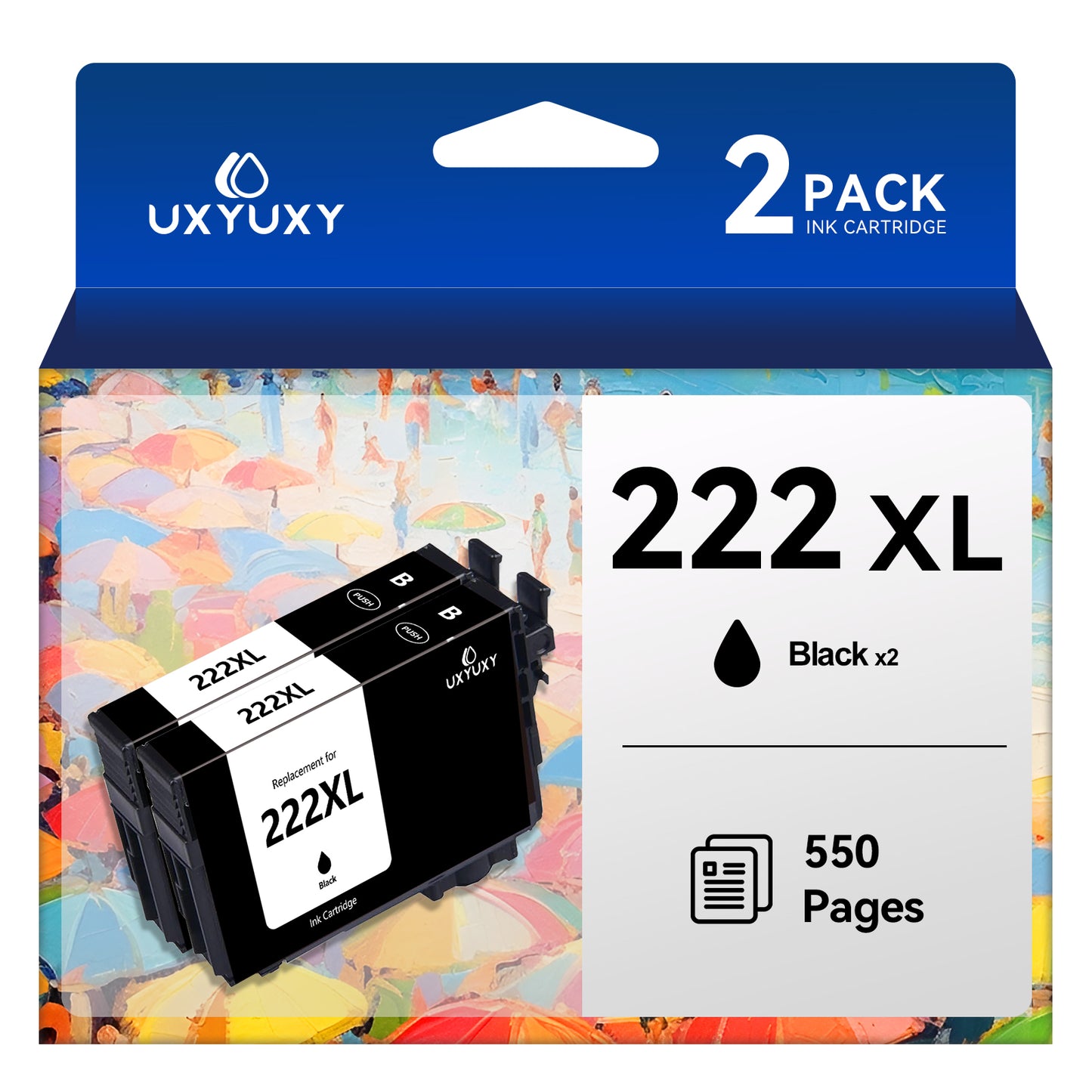 222XL Black Ink Cartridge for Epson 222 Ink for Epson Expression Home XP-5200 Workforce WF-2960 Printers (2Black)