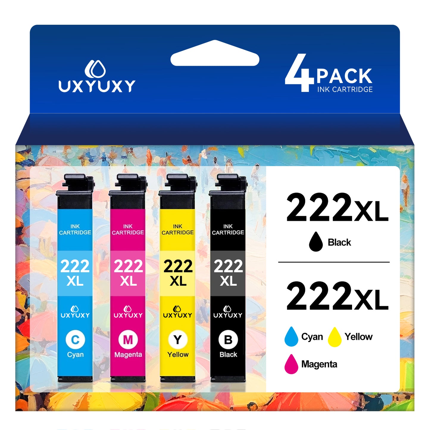 222XL Ink Cartridge for Epson 222 Ink for Epson Expression Home XP-5200, Workforce WF-2960 Printers (Black, Cyan, Magenta, Yellow, 4-Pack)