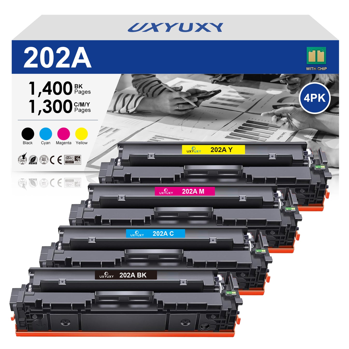 202A Toner Cartridge with Chip Compatible for HP 202A 202X CF500A CF500X Color LaserJet Pro MFP M281fdw M281cdw M254dw M281fdn M281 M254 CF501A CF502A CF503A Printer (Black Cyan Yellow Magenta, 4 Pack)