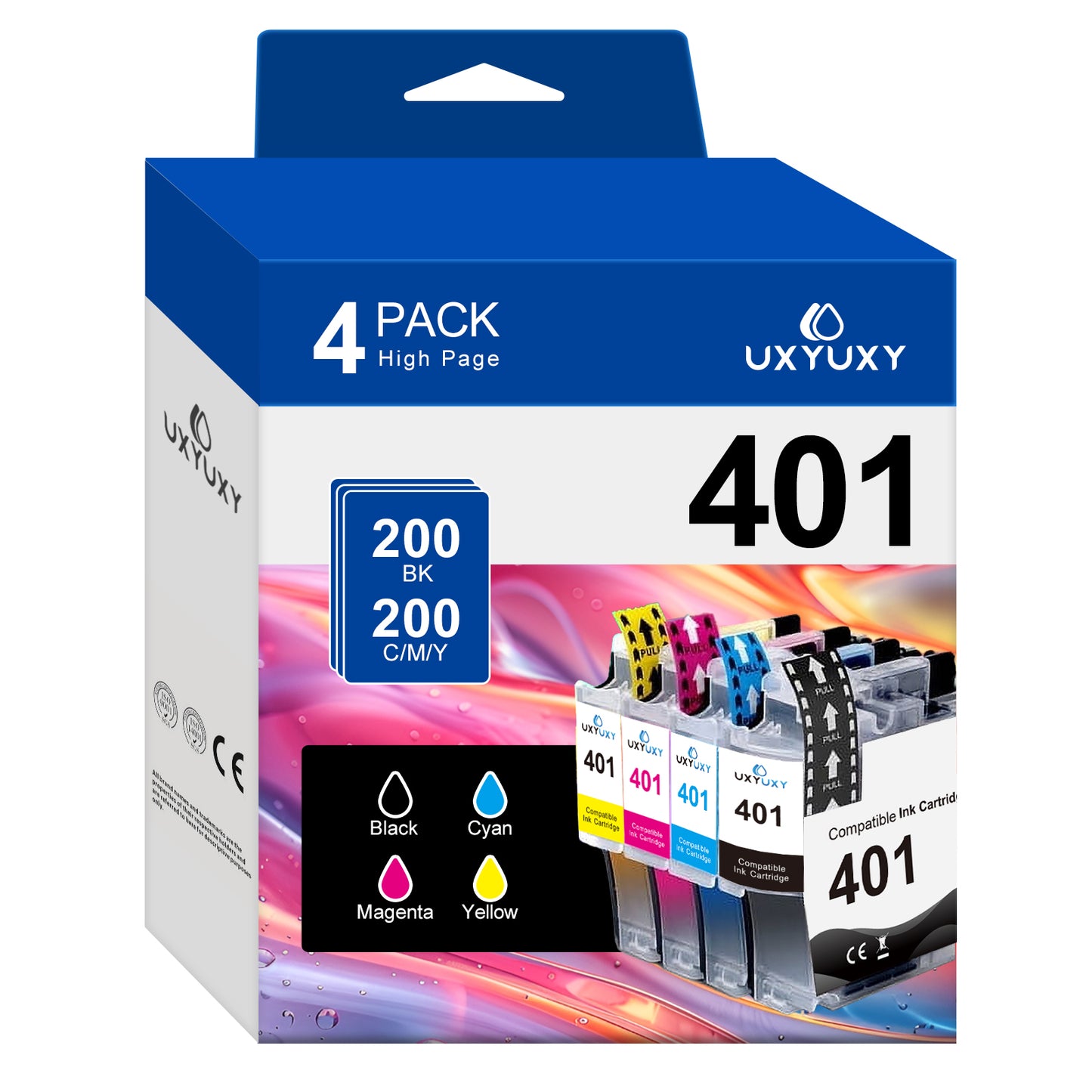 LC401 Ink Cartridges for Brother LC401 for MFC-J1010DW MFC-J1012DW  MFC-J1170DW Printer（Black, Cyan, Magenta, Yellow, 4 Pack）