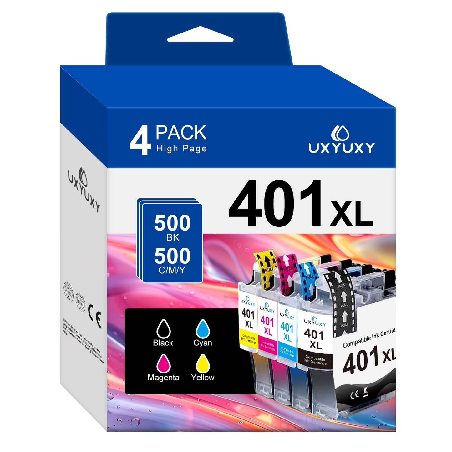 LC401XL Ink Cartridges for Brother LC401 LC401XL for Brother MFC-J1010DW MFC-J1012DW MFC-J1170DW Printer (Black, Cyan, Magenta, Yellow, 4 Pack)