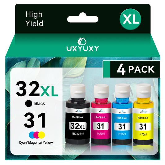 31 32XL Refill Ink for HP 31 32XL Ink Bottle for HP 31 Ink for HP Smart Tank 5101 5102 7301 7602 7001 6001 Plus 651 551 455 457 450 (Black, Cyan, Magenta, Yellow, 4Pack)