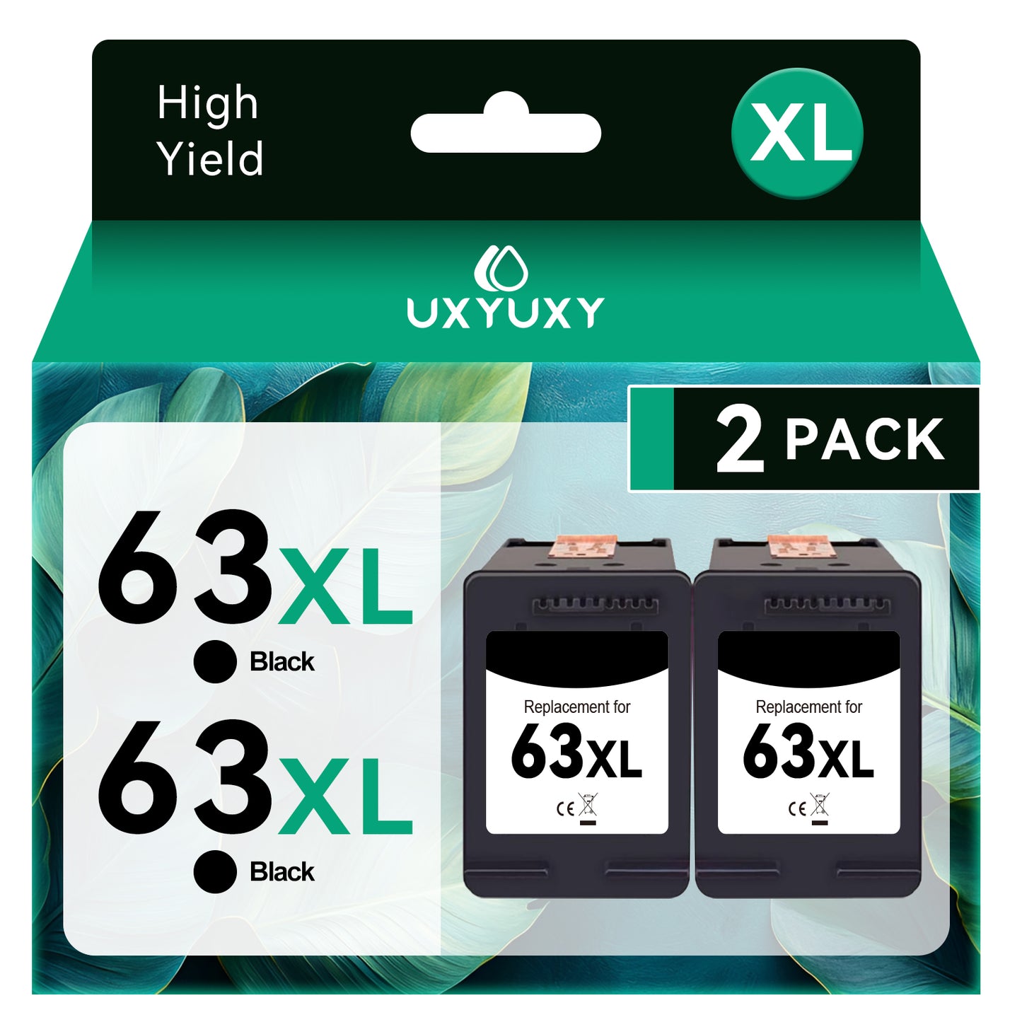 63XL Ink Cartridge for HP 63 Ink Cartridges for HP 63XL for Officejet 3830 4650 5255 5258 4655 5252 Envy 4520 4512 Printer (2 Black)