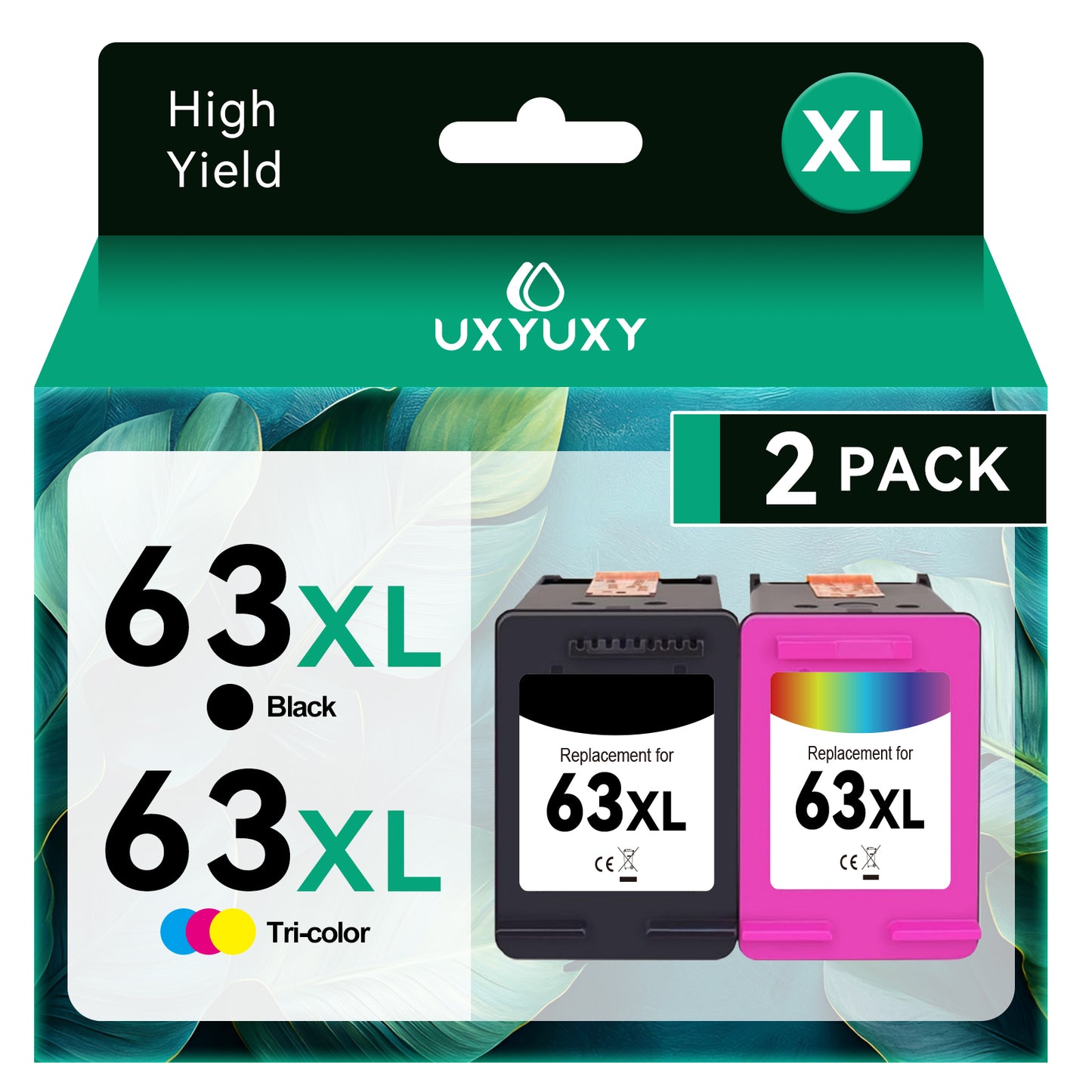 63XL Ink Cartridge for HP 63 Ink Cartridges for HP 63XL for Officejet 3830 4650 5255 5258 4655 5252 Envy 4520 4512 Printer( Black, Tri-Color, 2 Pack)